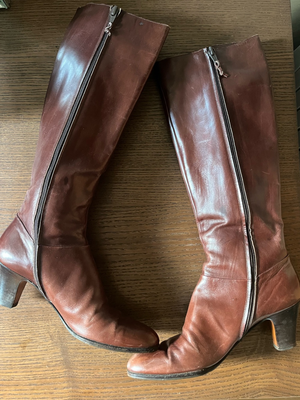 Salvatore Ferragamo Carla Leather Heeled Boots Size 7 Brown - Picture 3 of 4
